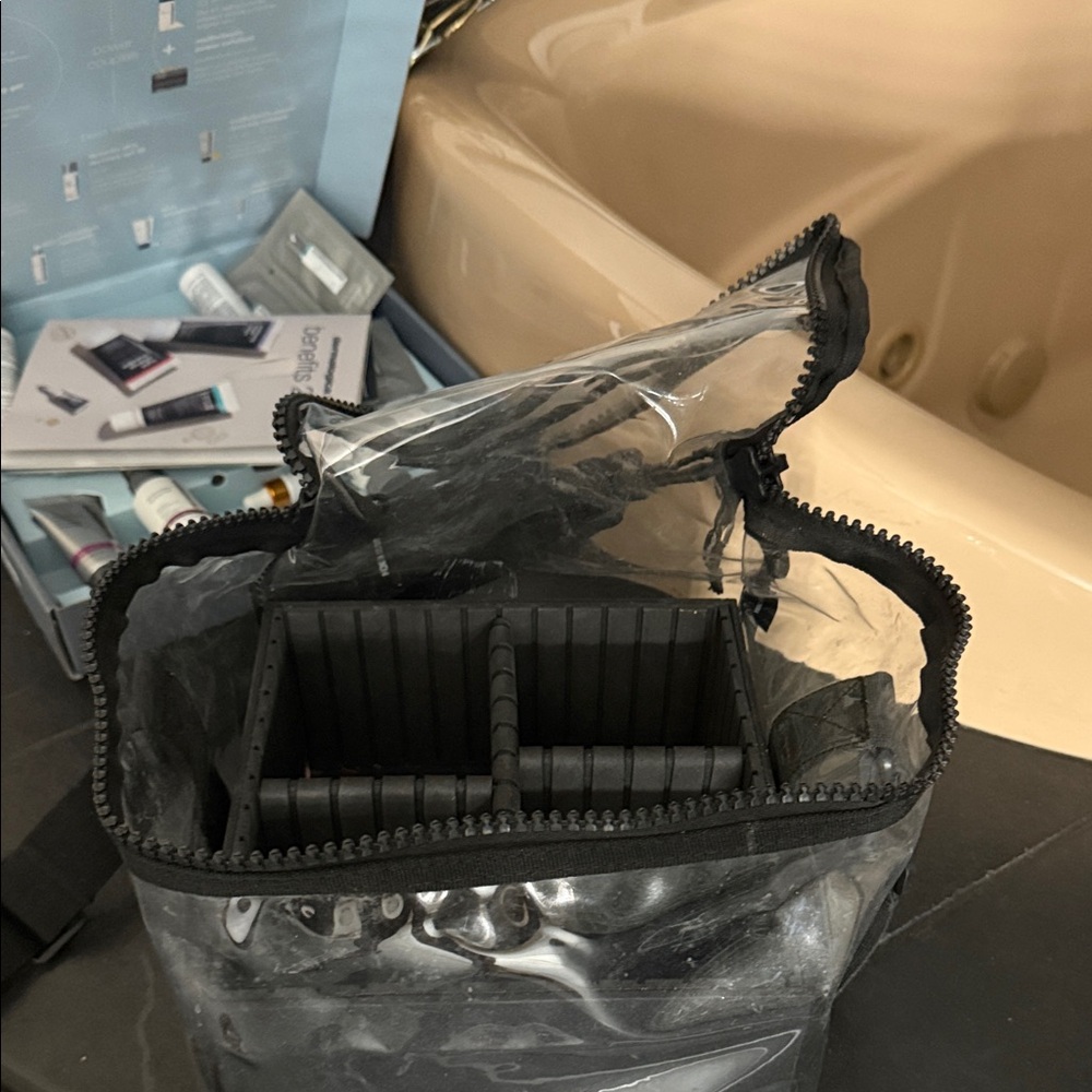 Clear Makeup Organizer Bag with Black Trim